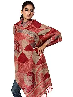 Red and Beige Jamawar Stole with Woven Circles
