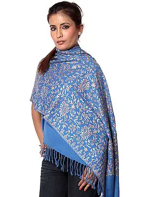 Royal-Blue Stole with Aari Embroidery All-Over