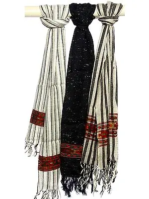 Lot of Three Kinnauri Scarves from Kullu