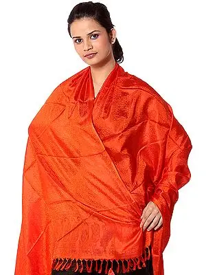 Orange Banarasi Shawl with Tanchoi Weave