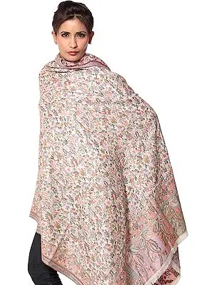 Ivory Kani Shawl with Densely Woven Flowers in Multi-Color Threads