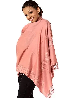 Plain Chestnut Stole with Aari Embroidered Paisleys on Border