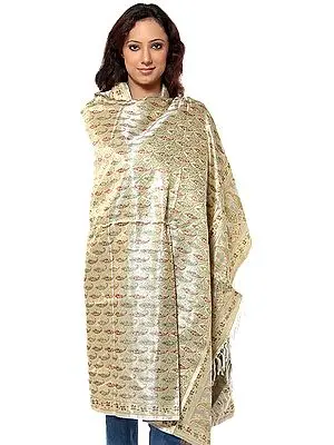 Beige Resham Tehra Banarasi Shawl