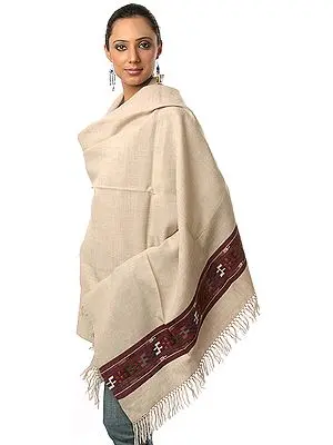 Beige Shawl from Kullu with Kinnauri Border