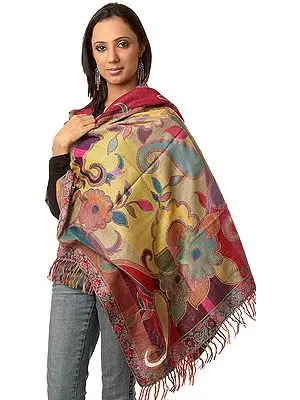 Multi-Color Jamawar Stole with Woven Flowers