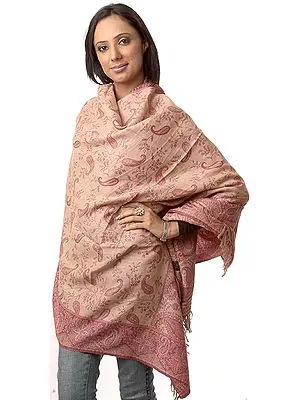 Beige Double-Sided Jamawar Shawl with All-Over Woven Paisleys