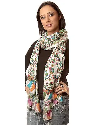 Ivory Stole with Floral Kani Print
