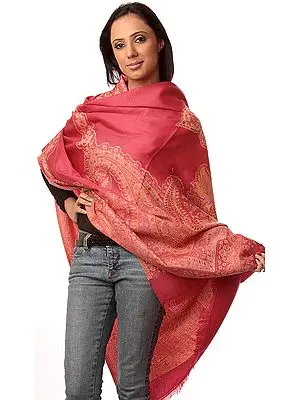 Pink Jamawar Shawl with Large Woven Paisley