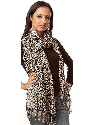 Silk-Pashmina Stole from Nepal with Leopard Print