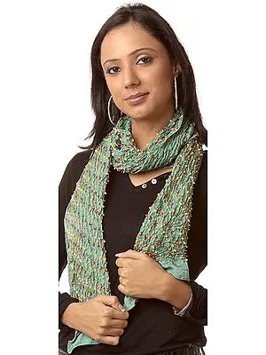 Asparagus-Green Bandhani Tie-Dye Scarf from Gujarat