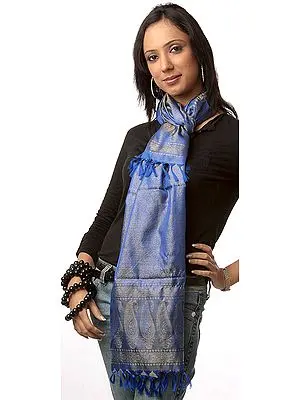 Royal-Blue Banarasi Scarf with Tanchoi Weave