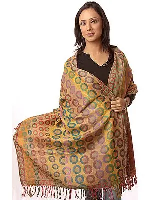 Multi-Color Jamawar Stole with Woven Circles