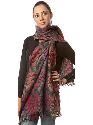 Reversible Boiled-Wool Stole with Woven Waves