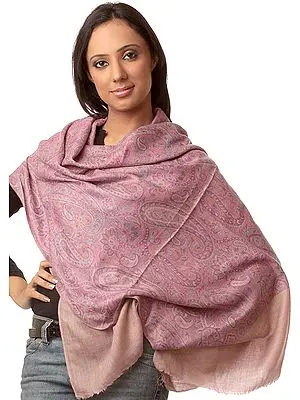 Beige and Pink Pure Pashmina Stole with Printed Paisleys