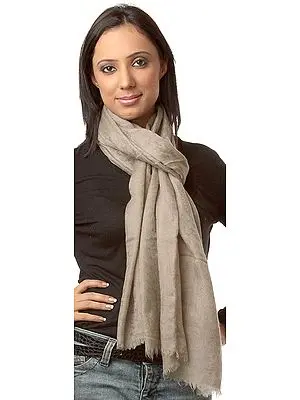 Khaki Pure Pashmina Shawl with Self Weave, as an Imitation of Shahtush