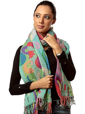 Multi-Color Reversible Stole with Woven Paisleys