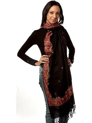 Black Stole with Aari-Embroidery on Border and Beadwork