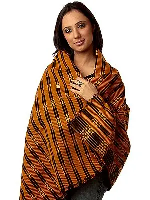 Black and Mustard Folk Shawl Woven in Nagaland