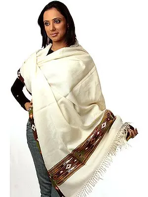 Plain Ivory Shawl from Kullu with Kinnauri Border