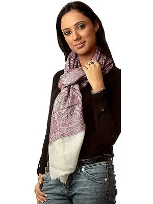 Violet and Gray Pure Pashmina Stole with Woven Paisleys