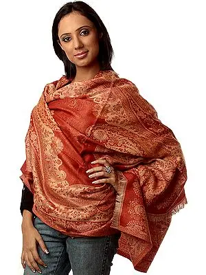 Rust Jamawar Shawl with Needle Embroidery by Hand
