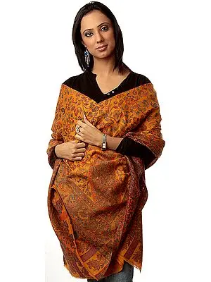 Mustard Kani Shawl with Multi-Color Woven Paisleys All-Over