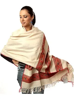 Fawn Kullu Shawl with Triple Kinnauri Border