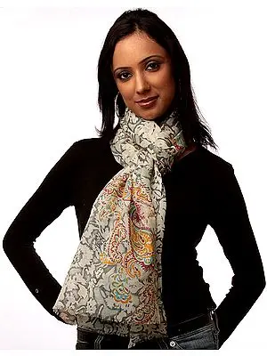 Gray Scarf with Wild-Life Print