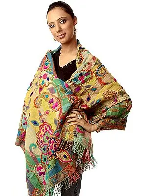 Multi-Color Jamawar Stole with Aari Embroidery