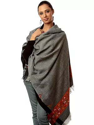 Plain Gray Shawl from Kullu with Kinnauri Border