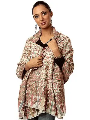 Ivory Kani Stole with Woven Paisleys in Multi-Color Threads