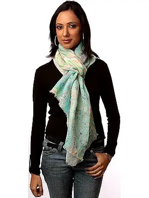 Green Stole with Modern Print
