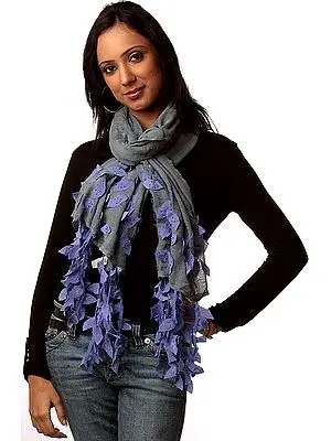Gray and Amethyst Stole with Patched Leaves