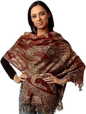 Brown Jamawar Stole with Woven Paisleys