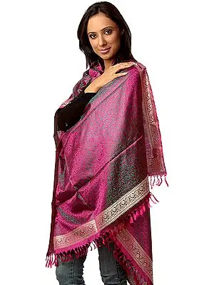 Lilac-Rose Banarasi Hand-Woven Shawl with All-Over Tanchoi Weave
