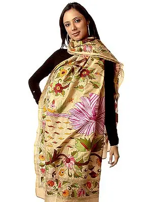 Silk Shawl with Kantha Embroidery