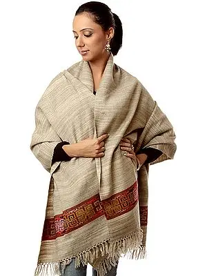 Khaki Kullu Shawl with Kinnauri Woven Border