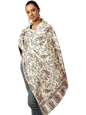 Ivory Kani Shawl with Woven Paisleys All-Over