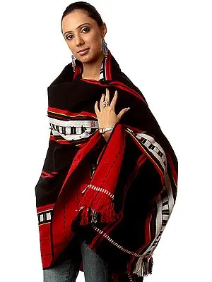 Black and Red Folk Shawl Woven in Nagaland