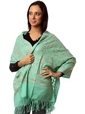 Lucite-Green Stole with Aari Embroidery All-Over