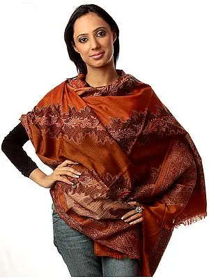 Rust Jamawar Shawl with Woven Paisleys