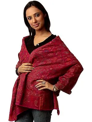 Fuchsia Kani Stole with Woven Paisleys in Multi-Color Threads