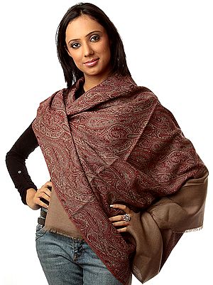 Khaki Reversible Jamawar Shawl