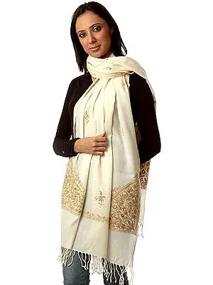 Ivory Stole with Aari Embroidery and Sequins