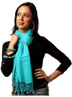 Robin-Egg Blue Silk-Pashmina Stole from Nepal