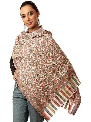 Ivory Kani Stole with Woven Paisleys in Multi-Color Threads