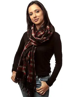 Black and Red Scarf with Woven Checks