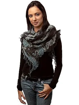 Gray and Blue Printed Crushed Scarf