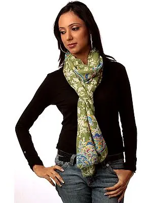 Green Scarf with Wild-Life Print