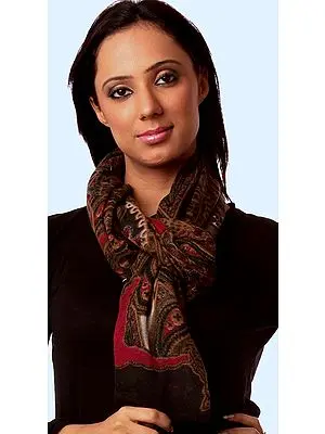 Black and Red Scarf with Printed Paisleys